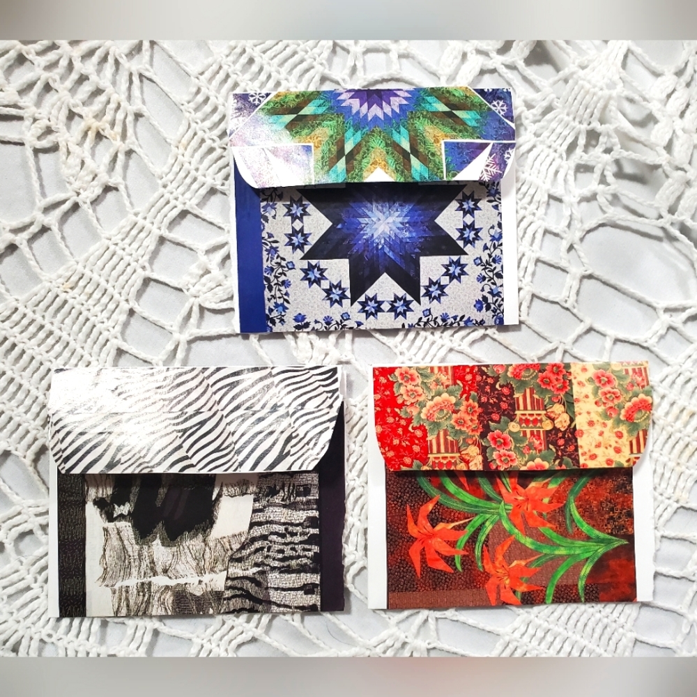 🙏 HAND CRAFTED Set of 3 quilt collage pocket envelopes